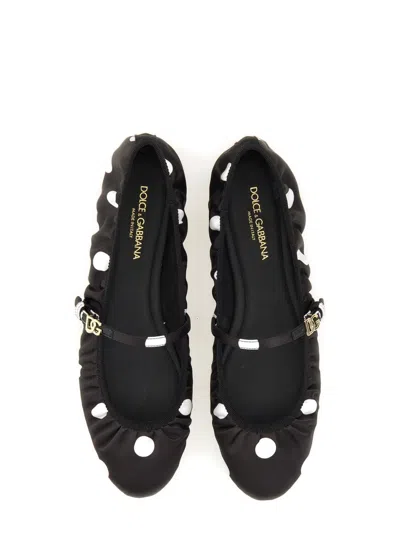 Dolce & Gabbana Odette Polka-dot Satin Ballet Flats In Black
