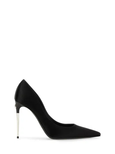 Dolce & Gabbana Silk Satin Pointed Toe Pumps With Transparent Stiletto Heel In Black
