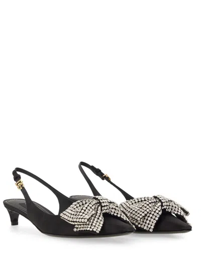 Dolce & Gabbana Satin Sling-back With Rhinestone Embroidery In Black