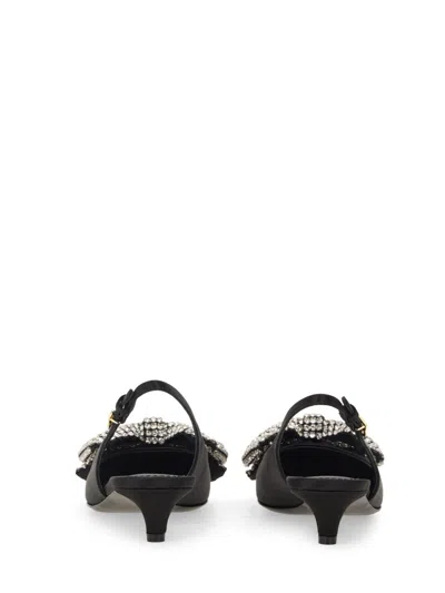 Dolce & Gabbana Satin Sling-back With Rhinestone Embroidery In Black