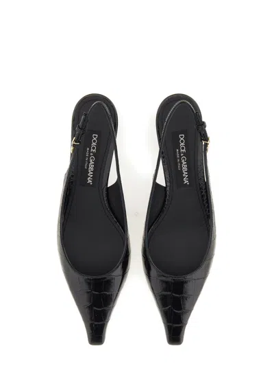 Dolce & Gabbana Mun 30 Croc-embossed Leather Slingback Pumps In Black