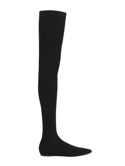 Dolce & Gabbana Pointed Toe Stretch Fabric Over-the-knee Boots In Black