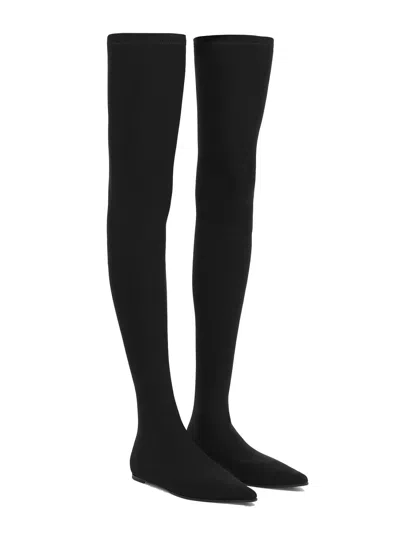 Dolce & Gabbana Pointed Toe Stretch Fabric Over-the-knee Boots In Black