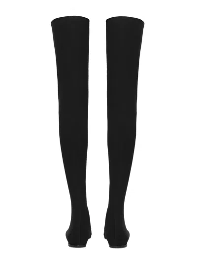 Dolce & Gabbana Pointed Toe Stretch Fabric Over-the-knee Boots In Black