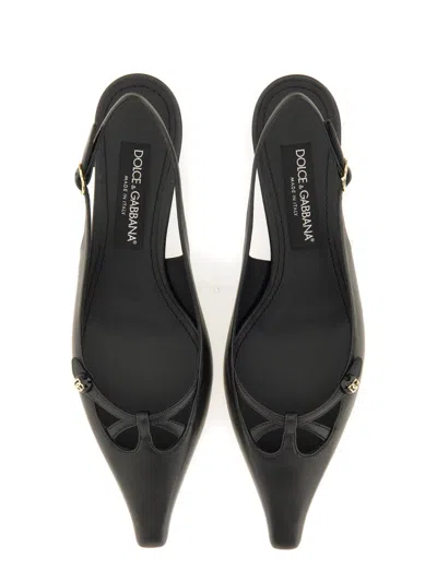 Dolce & Gabbana Mun 30 Croc-embossed Leather Slingback Pumps In Black