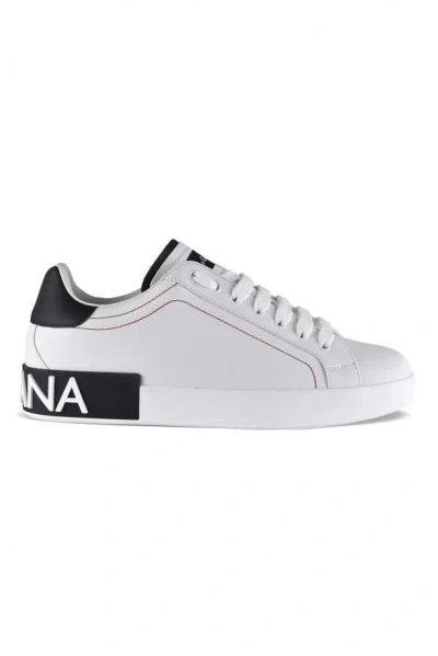 Dolce & Gabbana Portofino Leather Sneakers With Rubberized Logo Shoes In White