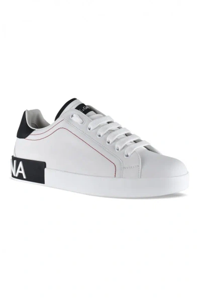Dolce & Gabbana Portofino Leather Sneakers With Rubberized Logo Shoes In White