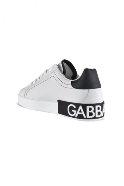 Dolce & Gabbana Portofino Leather Sneakers With Rubberized Logo Shoes In White