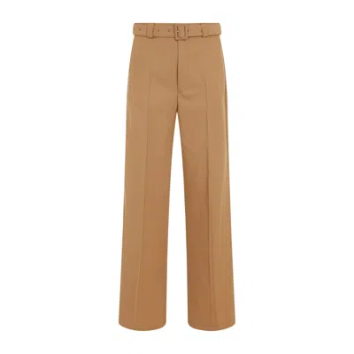 Dries Van Noten Belted Straight-leg Wool-blend Pants In Brown