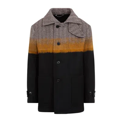 Dries Van Noten Multicolor Stand Collar Coat In Brown