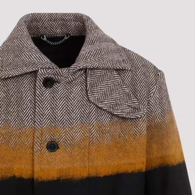 Dries Van Noten Multicolor Stand Collar Coat In Brown