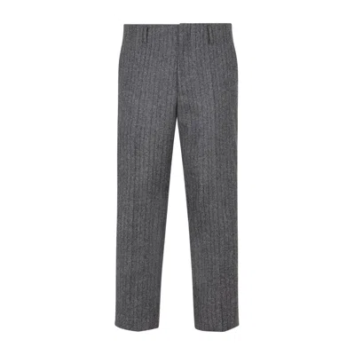 Dries Van Noten Wool Pinstriped Pants 4 Pockets In Gray
