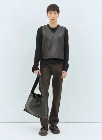 Dries Van Noten Men Leather And Knit Vest In Black