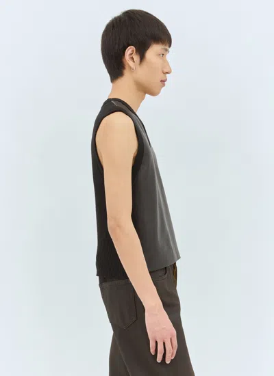 Dries Van Noten Men Leather And Knit Vest In Black
