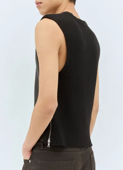 Dries Van Noten Men Leather And Knit Vest In Black