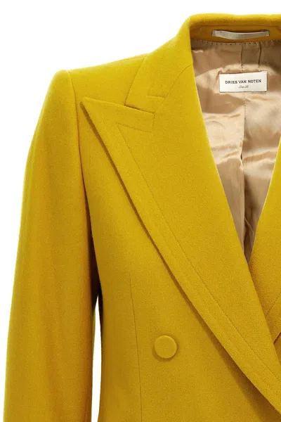 Dries Van Noten 'blazer Double-breasted Tailored Structured Shoulders' In Yellow