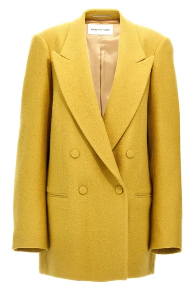 Dries Van Noten 'structured Shoulders' Blazer Featuring Button Detailing In Yellow