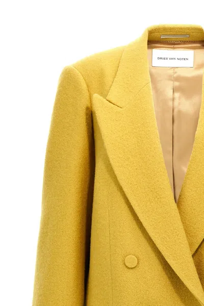 Dries Van Noten 'structured Shoulders' Blazer Featuring Button Detailing In Yellow