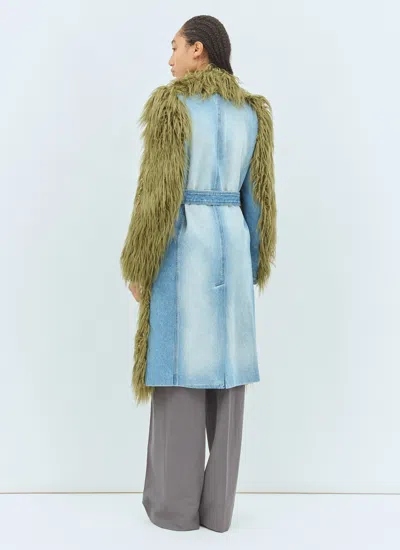 Dries Van Noten Rangel Faux Fur-trimmed Denim Coat In Green