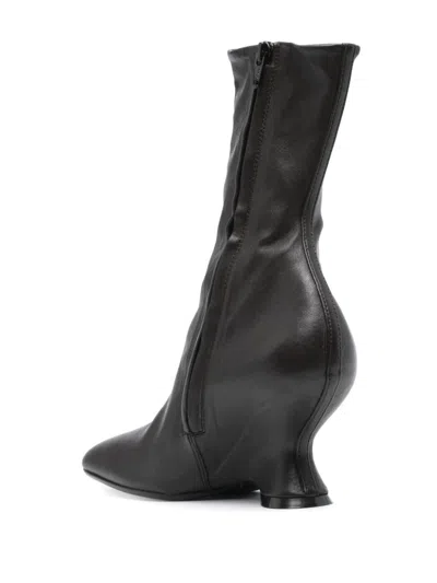 Dries Van Noten Leather Wedge Ankle Boots Shoes In Multicolor