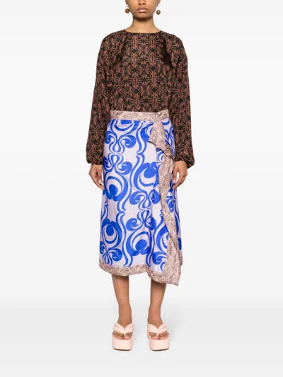Dries Van Noten Sole Bis Silk Wrap Midi Skirt In Multicolor