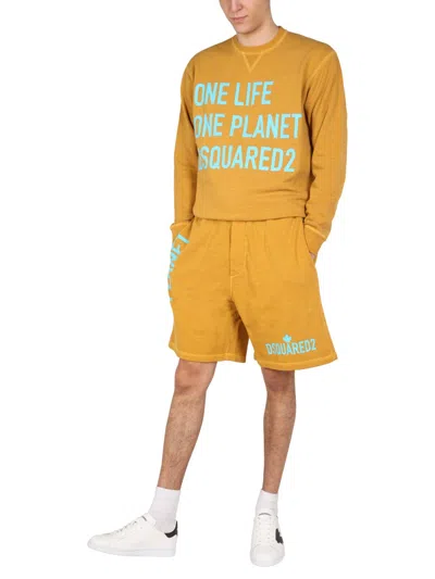 Dsquared2 Logo Printed Bermuda Shorts In Yellow