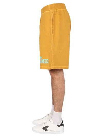 Dsquared2 Logo Printed Bermuda Shorts In Yellow