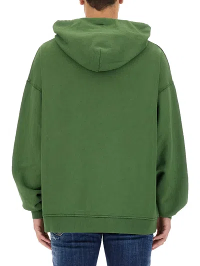 Dsquared2 Ragian Hoodie Sweatshirt With Lettering Print In Green