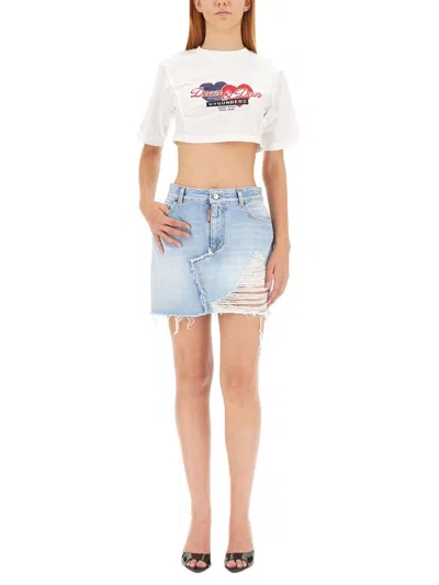 Dsquared2 Gathered Cropped T-shirt In White
