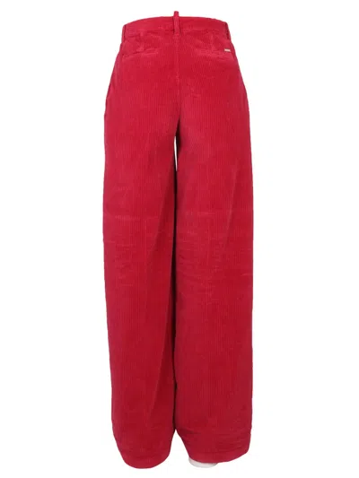 Dsquared2 Wide Leg Corduroy Trousers With High Waist In Red