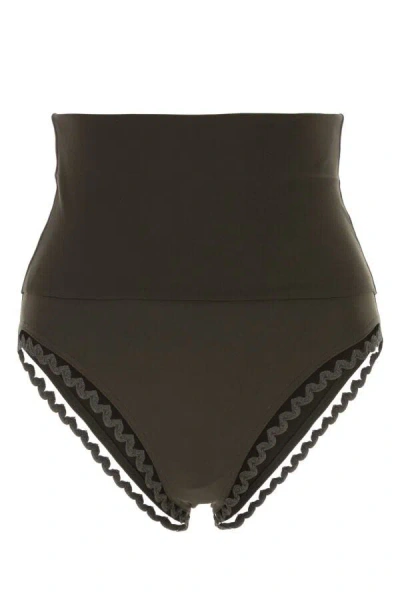 Eres Stretch Nylon Bikini Bottom With Scalloped Trim In Brown