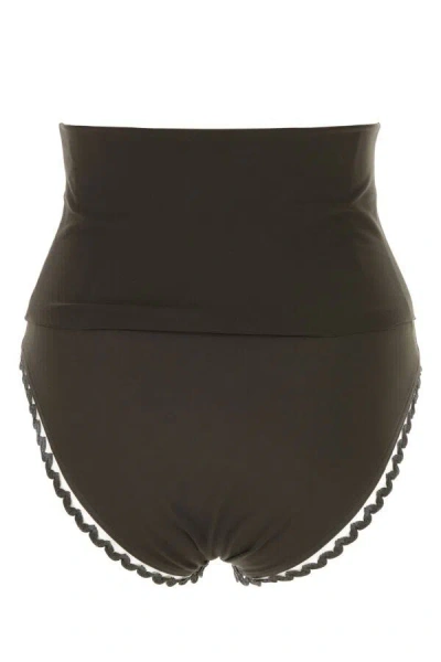 Eres Stretch Nylon Bikini Bottom With Scalloped Trim In Brown