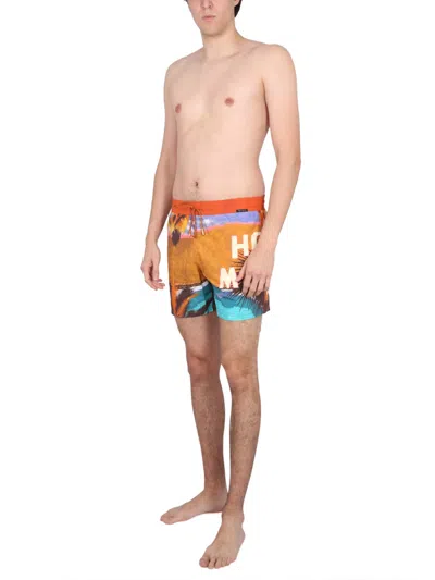 Etro Men Boxer Swimsuit With Print In Multicolor