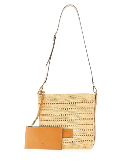 Etro Men's Perforated Raffia Shoulder Bag In Cream