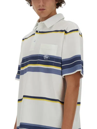 Etro Men's Polo Shirt With Pegasus Embroidery In Cream