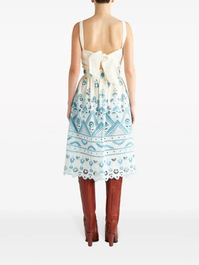 Etro Chic Blue And White Cotton Blend Dress With Front Tie And Cut-out Details In Multicolor