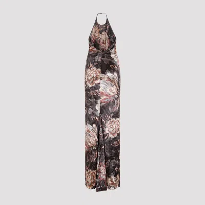 Etro Floral Crushed Velvet Backless Gown In Gray
