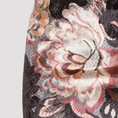 Etro Floral Crushed Velvet Backless Gown In Gray