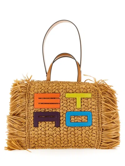 Etro Logo Jute Tote Bag In Brown