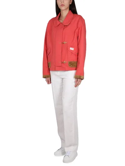 Fay Collared Jacket With Front Pockets And Contrast Cuffs In Red
