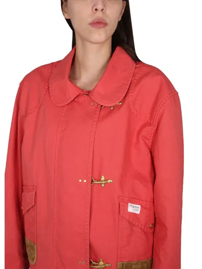 Fay Collared Jacket With Front Pockets And Contrast Cuffs In Red