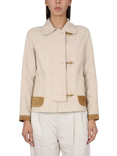 Fay Collar Trimmed Jacket Featuring Pockets In Cream