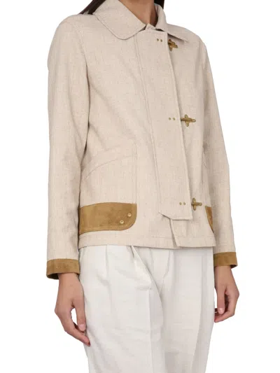 Fay Collar Trimmed Jacket Featuring Pockets In Cream