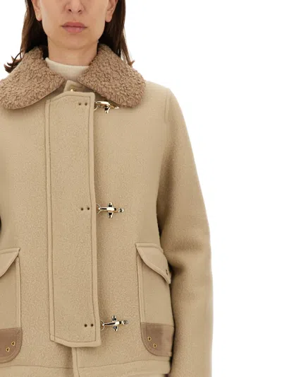 Fay Textured Wool Jacket With Plush Collar In Cream