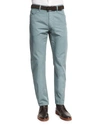 ERMENEGILDO ZEGNA FIVE-POCKET COTTON-LINEN PANTS, TEAL