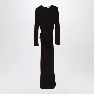 Fendi Draped Long Dress In Dark Purple Jersey In Gray