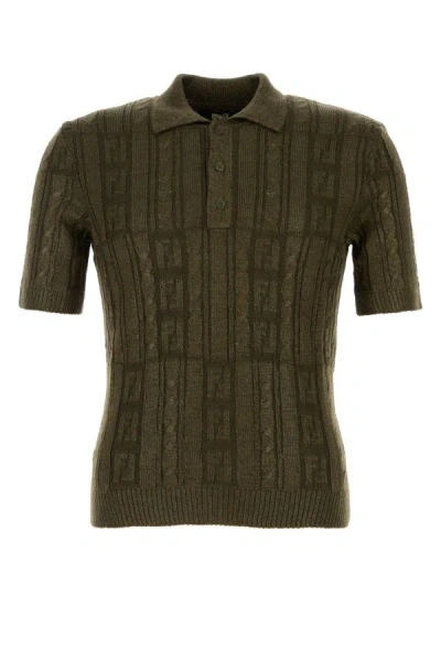 Fendi Ff Wool Blend Lurex Polo In Green