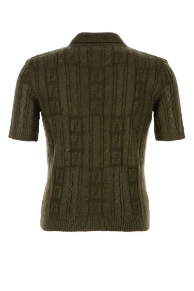 Fendi Ff Wool Blend Lurex Polo In Green