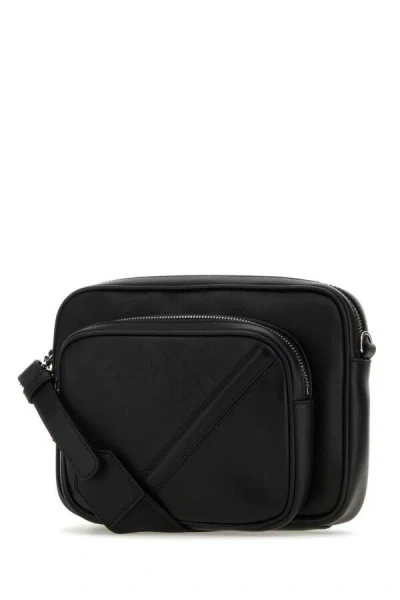 Fendi Men Black Leather Camera Case Duo  Crossbody Bag In Black