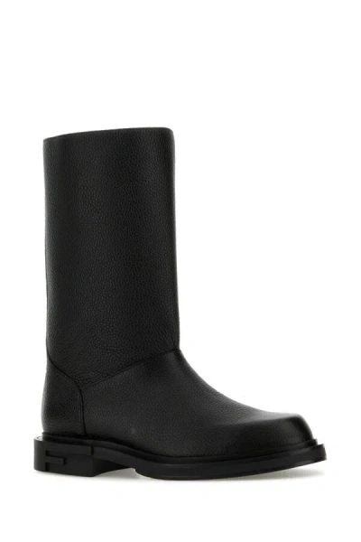 Fendi Leather Frame Boots In Black